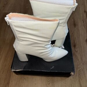 Fashion Nova Chic Cream Heeled Boots